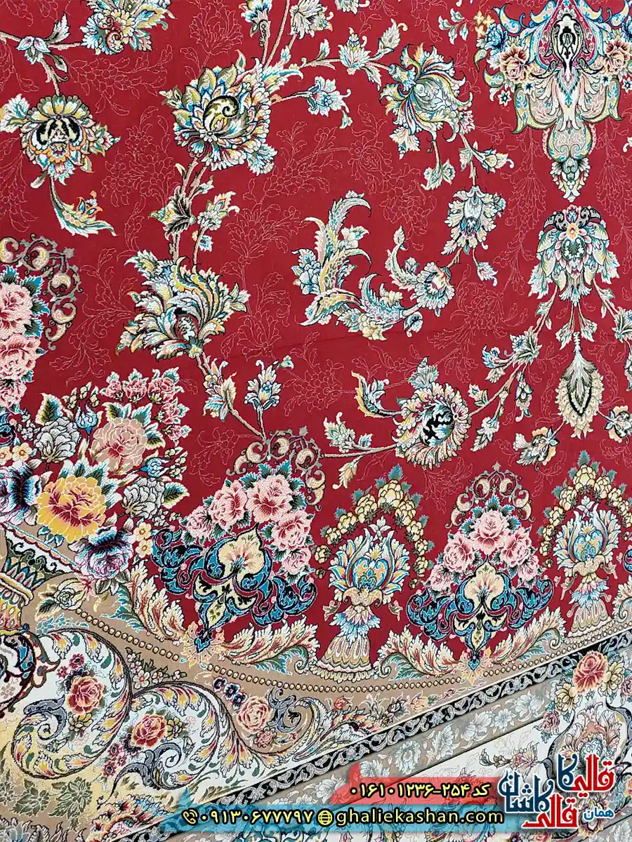 فرش 1200 شانه طرح شهریار رنگ قرمز لاکی کاشان نزدیک