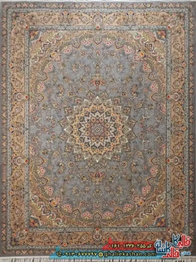 فرش 1200 شانه طرح شهریار رنگ نقره ای کاشان اصلی