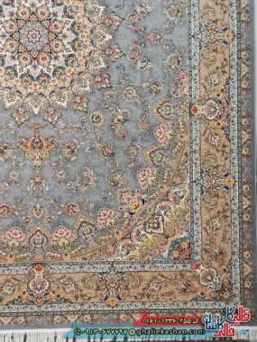 فرش 1200 شانه طرح شهریار رنگ نقره ای کاشان حاشیه