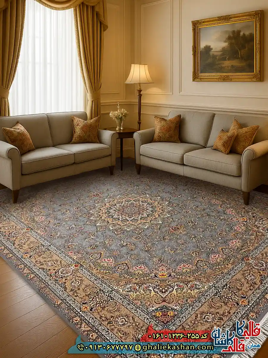 فرش 1200 شانه طرح شهریار رنگ نقره ای کاشان دکوراسیون فرش 1200 شانه طرح شهریار رنگ نقره ای کاشان دکوراسیون