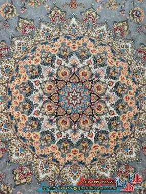 ر فرش 1200 شانه طرح شهریار رنگ نقره ای کاشان زمینه