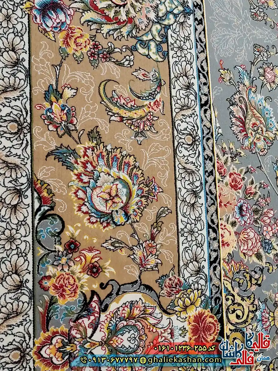 فرش 1200 شانه طرح شهریار رنگ نقره ای کاشان نزدیک