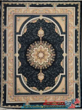 فرش 1200 شانه طرح طاق بستان رنگ سرمه ای کاشان اصلی