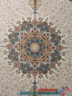 فرش 1200 شانه طرح طاق بستان رنگ کرم کاشان زمینه