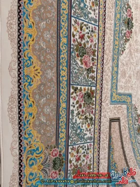 فرش 1200 شانه طرح طاق بستان رنگ کرم کاشان نزدیک