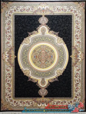 فرش 1200 شانه طرح فرگل رنگ سرمه ای کاشان اصلی