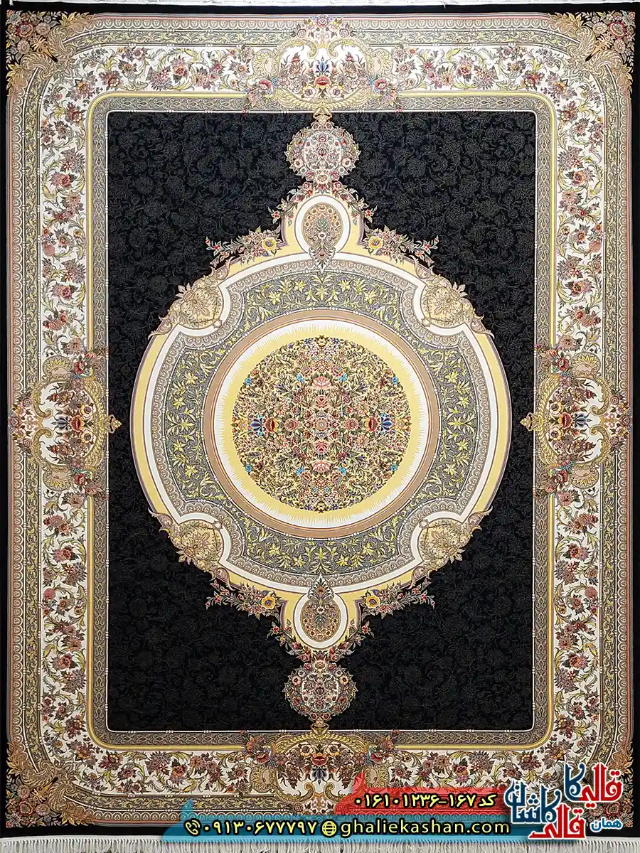 فرش 1200 شانه طرح فرگل رنگ سرمه ای کاشان اصلی