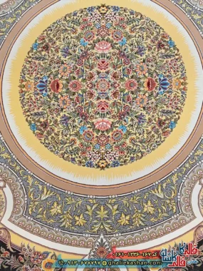 فرش 1200 شانه طرح فرگل رنگ سرمه ای کاشان زمینه