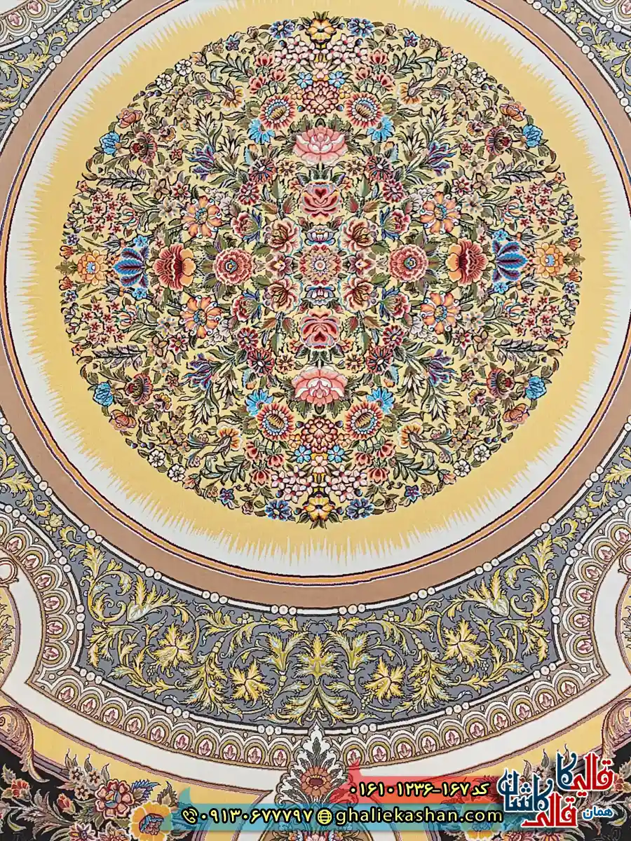 فرش 1200 شانه طرح فرگل رنگ سرمه ای کاشان زمینه