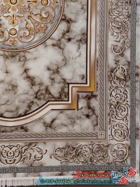 فرش 1200 شانه طرح مدوسا رنگ کرم کاشان حاشیه