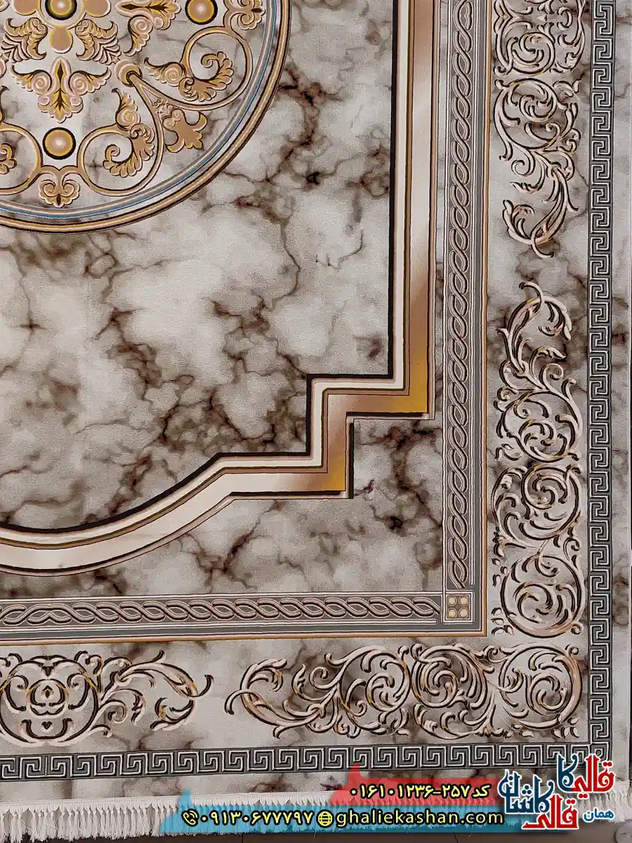 فرش 1200 شانه طرح مدوسا رنگ کرم کاشان حاشیه