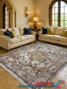 فرش 1200 شانه طرح مدوسا رنگ کرم کاشان