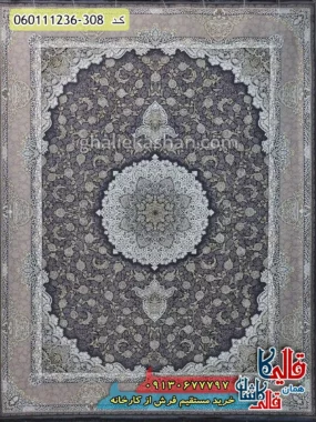 فرش 1200 شانه طرح نهال رنگ دلفینی گل برجسته کاشان اصلی