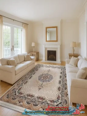 فرش 1200 شانه طرح هالیدی رنگ کرم کاشان