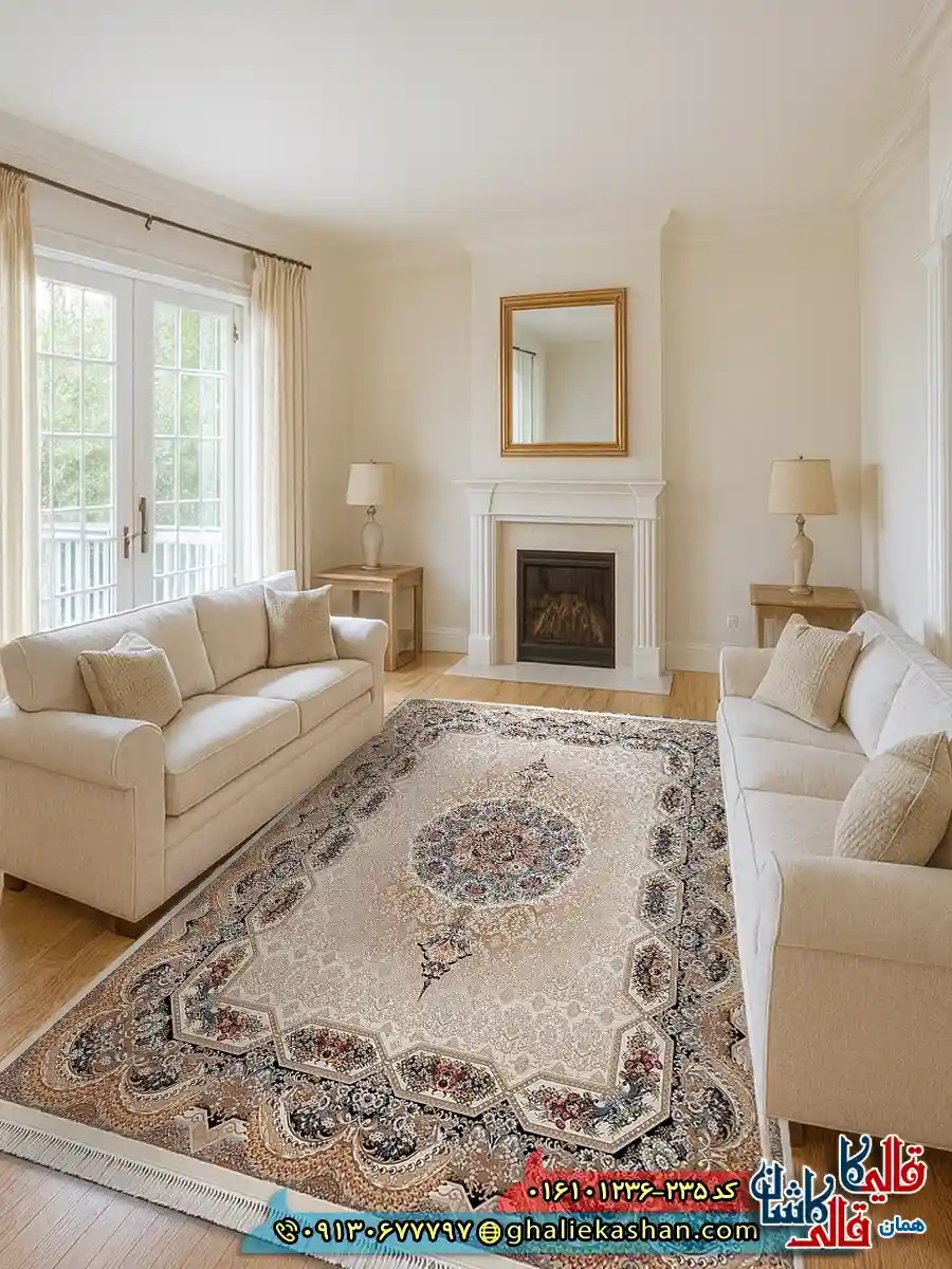 فرش 1200 شانه طرح هالیدی رنگ کرم کاشان دکوراسیون فرش 1200 شانه طرح هالیدی رنگ کرم کاشان دکوراسیون