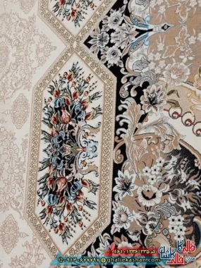 فرش 1200 شانه طرح هالیدی رنگ کرم کاشان نزدیک