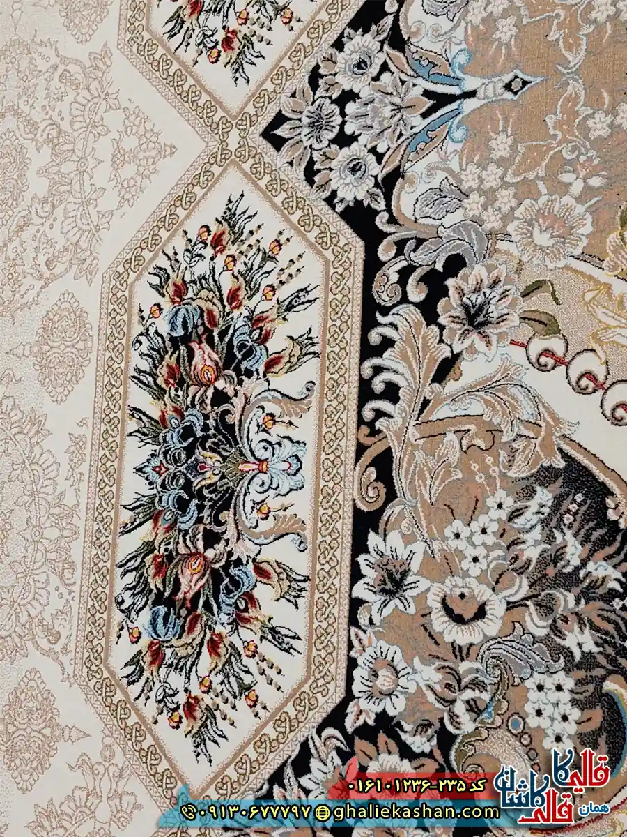 فرش 1200 شانه طرح هالیدی رنگ کرم کاشان نزدیک