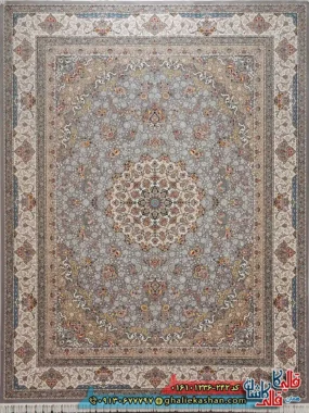 فرش 1200 شانه طرح هما رنگ طوسی نقره ای کاشان اصلی