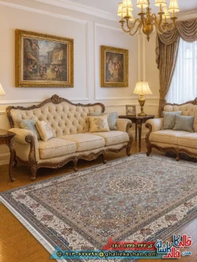 فرش 1200 شانه طرح هما رنگ طوسی نقره ای کاشان