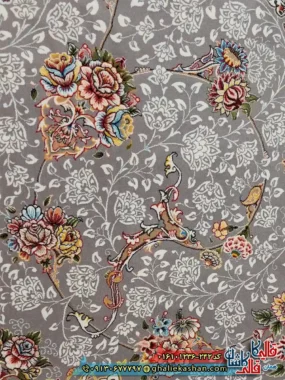 فرش 1200 شانه طرح هما رنگ طوسی نقره ای کاشان نزدیک