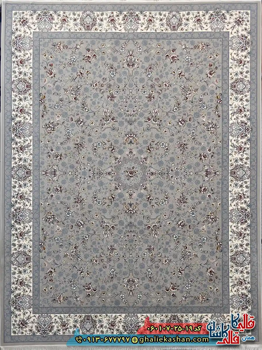 فرش 700 شانه طرح افشان آیناز رنگ فیلی ترمه ای کاشان اصلی