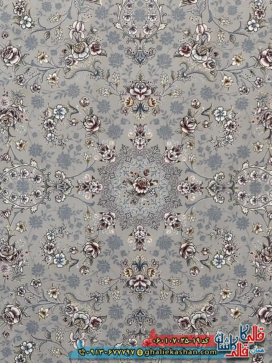 فرش 700 شانه طرح افشان آیناز رنگ فیلی ترمه ای کاشان زمینه