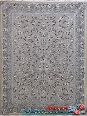 فرش 700 شانه طرح افشان ساحل رنگ فیلی ترمه ای کاشان اصلی