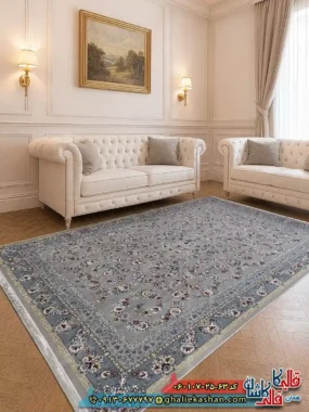 فرش 700 شانه طرح افشان ساحل رنگ فیلی ترمه ای کاشان