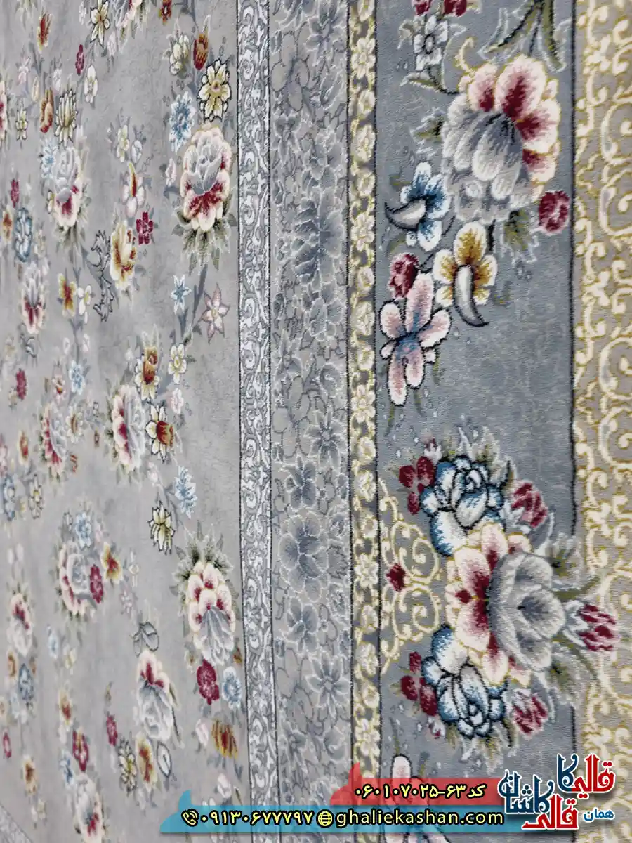 فرش 700 شانه طرح افشان ساحل رنگ فیلی ترمه ای کاشان نزدیک
