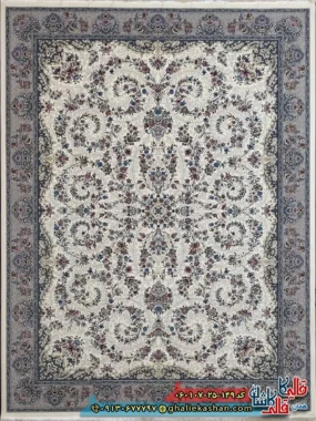 فرش 700 شانه طرح افشان محیا زنگ کرم کاشان اصلی
