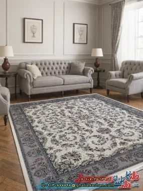 فرش 700 شانه طرح افشان محیا رنگ کرم کاشان