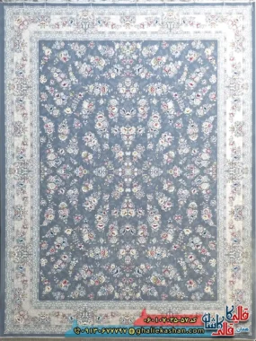 فرش 700 شانه طرح افشان ژینوس رنگ طوسی دودی کاشان اصلی