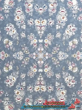 فرش 700 شانه طرح افشان ژینوس رنگ طوسی دودی کاشان زمینه