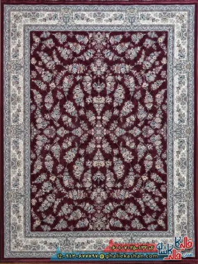 فرش 700 شانه طرح افشان ژینوس رنگ قرمز روناسی حاشیه کرم کاشان اصلی