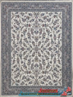 فرش 700 شانه طرح افشان ژینوس رنگ کرم کاشان اصلی