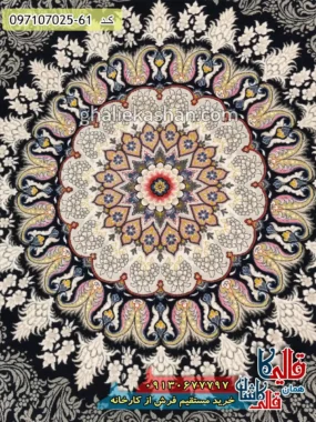 فرش 700 شانه طرح دلاریس رنگ سرمه ای کاشان زمینه