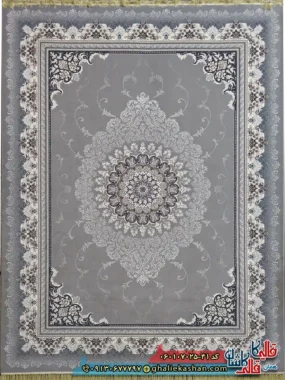 فرش 700 شانه طرح دلاریس رنگ طوسی نقره ای کاشان اصلی