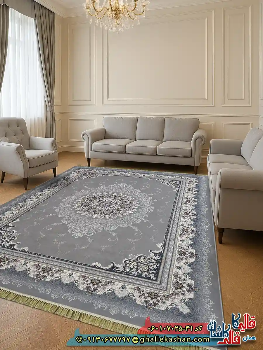 فرش 700 شانه طرح دلاریس رنگ طوسی نقره ای کاشان دکوراسیون فرش 700 شانه طرح دلاریس رنگ طوسی نقره ای کاشان دکوراسیون