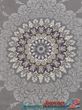 فرش 700 شانه طرح دلاریس رنگ طوسی نقره ای کاشان زمینه