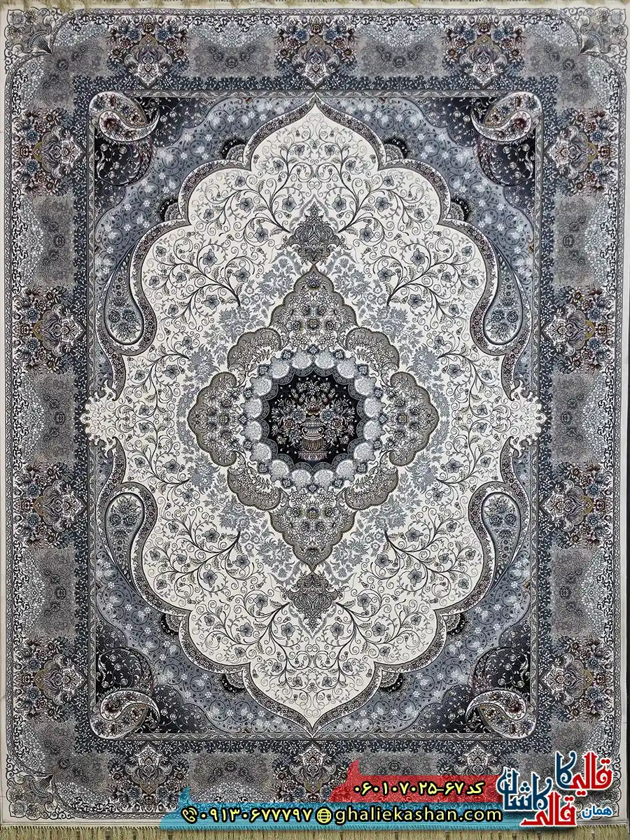 فرش 700 شانه طرح سوگند رنگ کرم کاشان اصلی