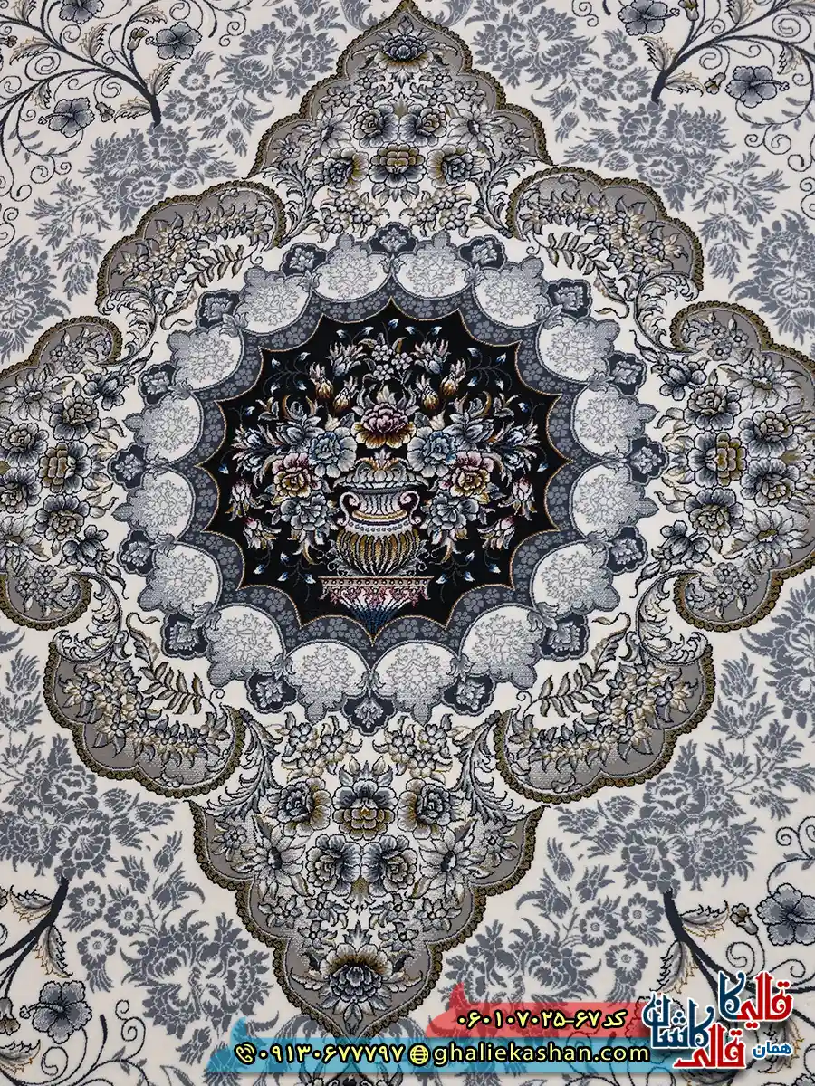 فرش 700 شانه طرح سوگند رنگ کرم کاشان زمینه