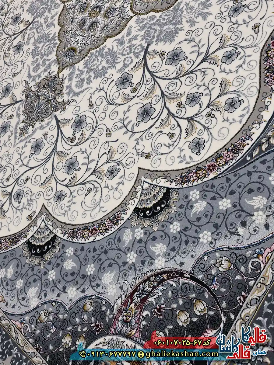 فرش 700 شانه طرح سوگند رنگ کرم کاشان نزدیک 2