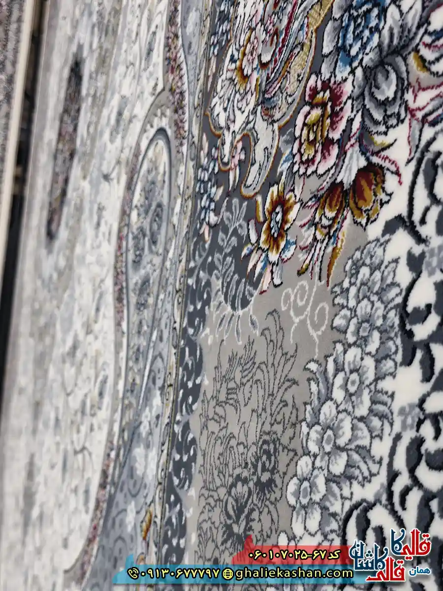 فرش 700 شانه طرح سوگند رنگ کرم کاشان نزدیک