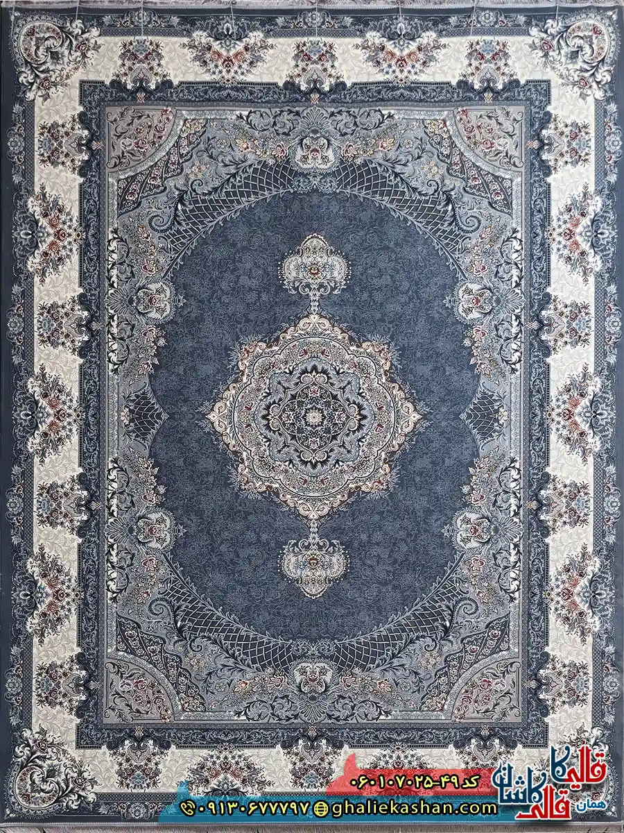 فرش 700 شانه طرح ژاکلین رنگ طوسی دودی کاشان اصلی