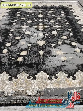 فرش ارزان طرح 700 شانه طرح رستا رنگ سرمه ای نقره ای کاشان زمینه