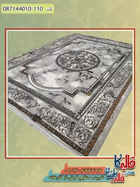 فرش ارزان طرح 700 شانه طرح نیکا رنگ طوسی نقره ای کاشان اصلی