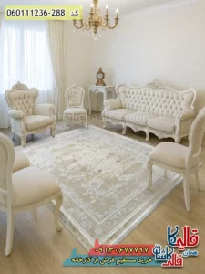 فرش طلاکوب 1200 شانه طرح افشان درخشش رنگ کرم صدفی گل برجسته کاشان دکوراسیون