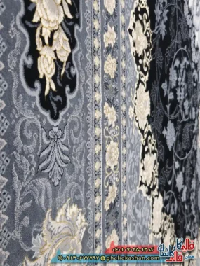 فرش طلاکوب 700 شانه طرح آنیسا رنگ سرمه ای کاشان نزدیک