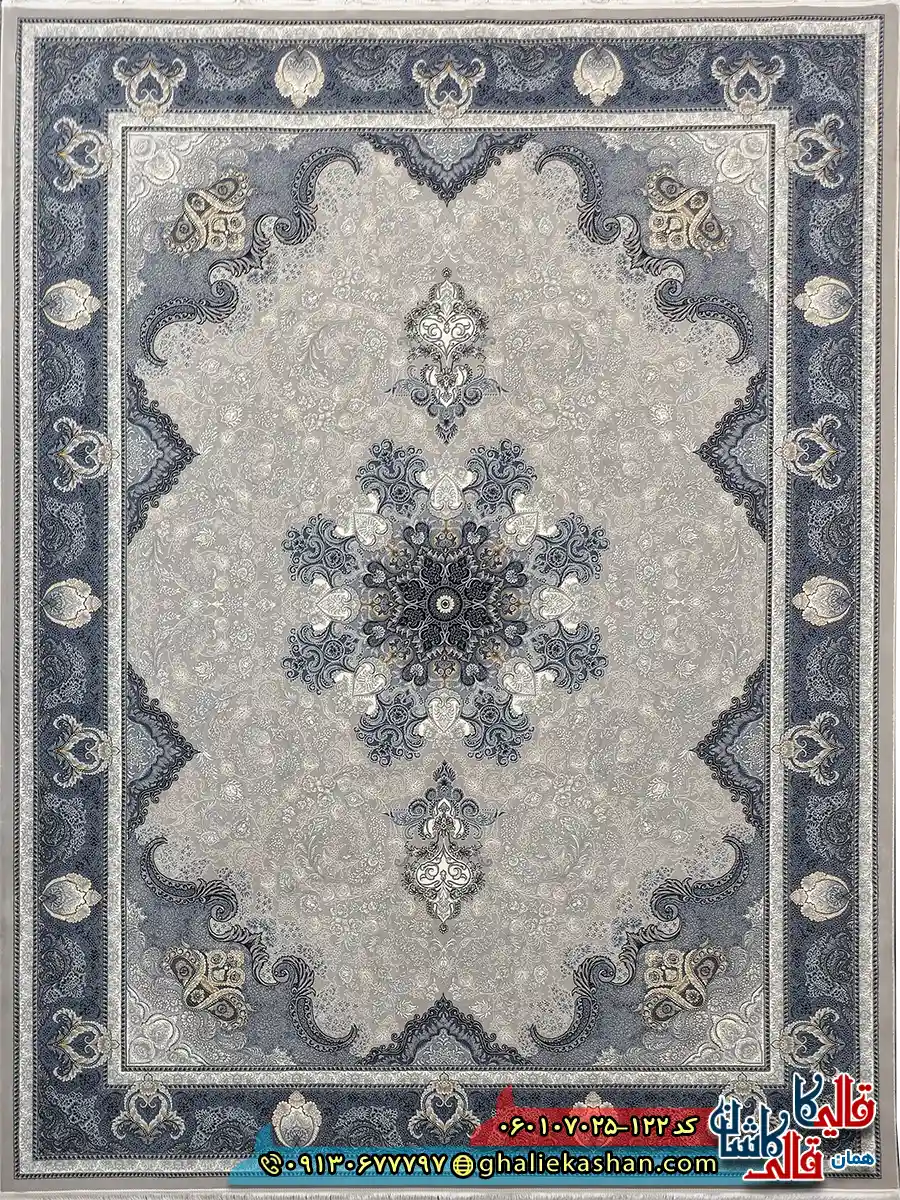 فرش طلاکوب 700 شانه طرح آیدا رنگ فیلی ترمه ای کاشان اصلی