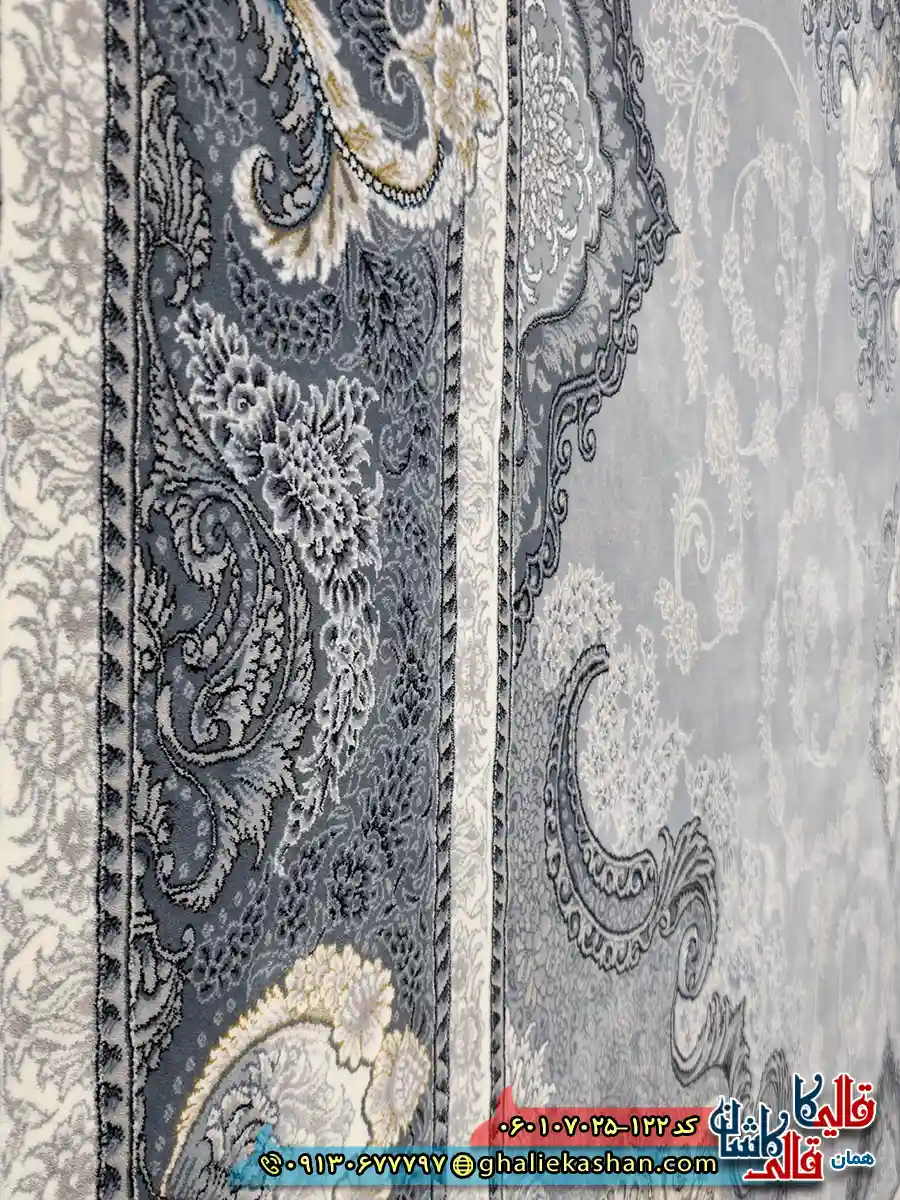 فرش طلاکوب 700 شانه طرح آیدا رنگ فیلی ترمه ای کاشان نزدیک